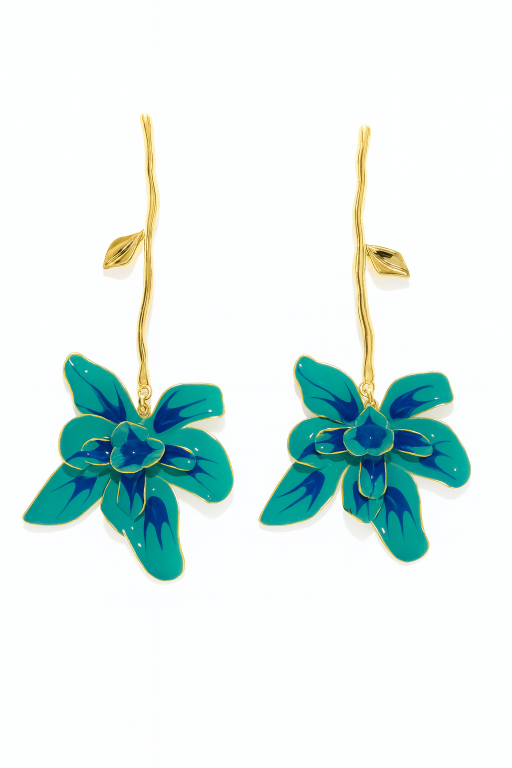 Turquoise Orchid Flower Drop Earrings