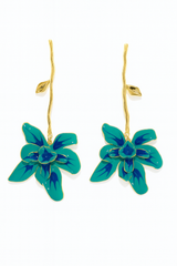 Turquoise Orchid Flower Drop Earrings