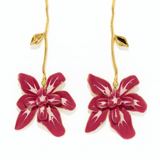 Red Orchid Flower Drop Earrings
