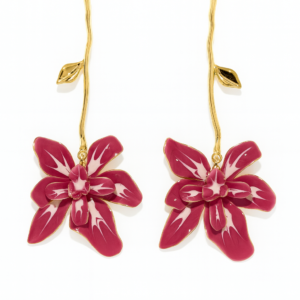 Red Orchid Flower Drop Earrings