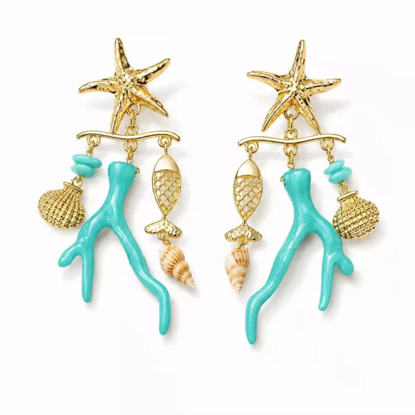 Turquoise Starfish Coral Earrings
