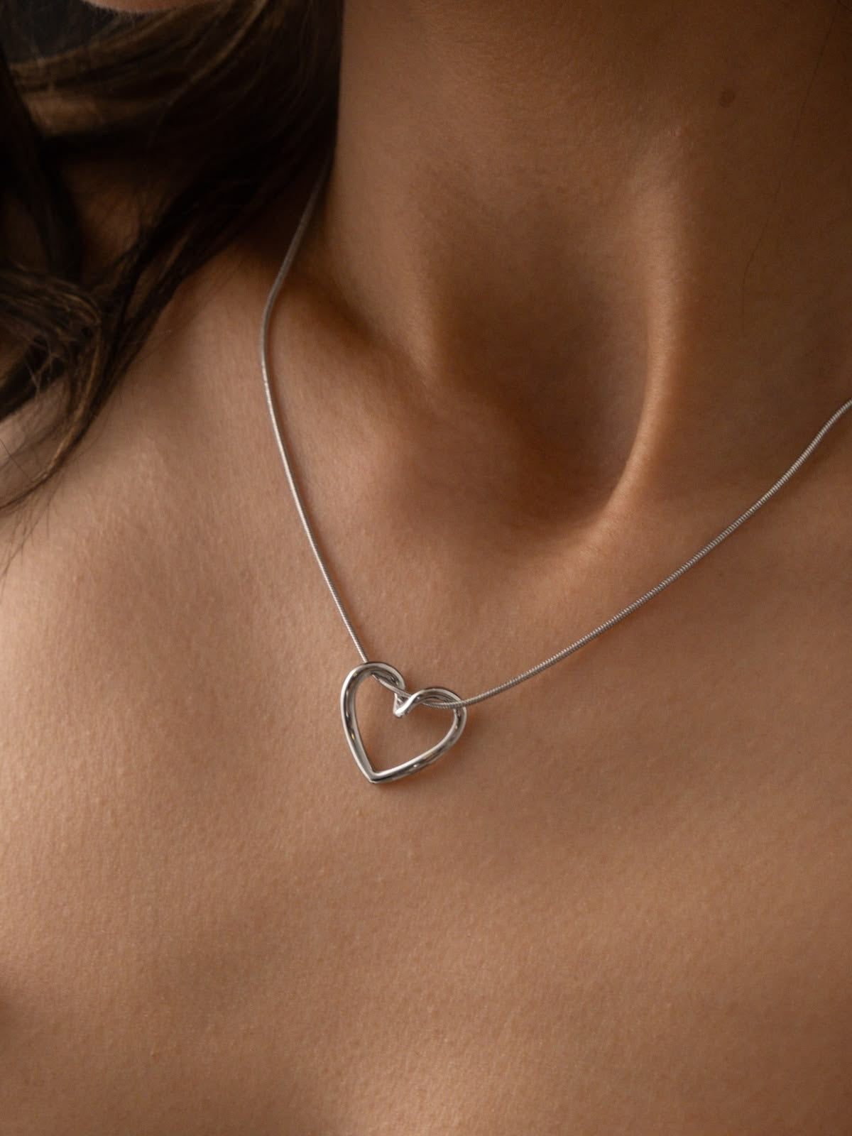 Hollow Heart Necklace Silver