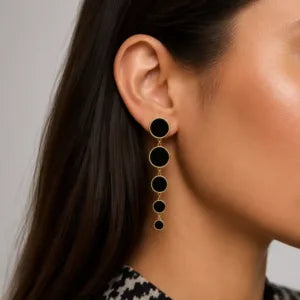 Layered Black Disc Earrings