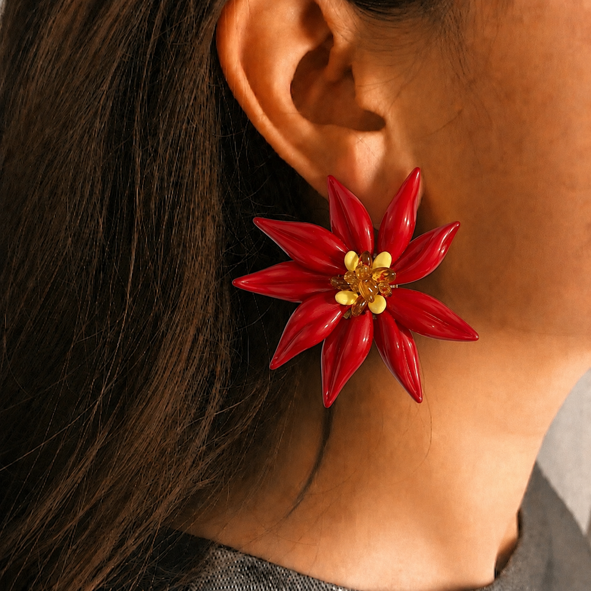 Red flower earring