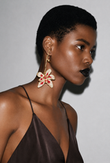 White & Red Orchid Flower Drop Earrings