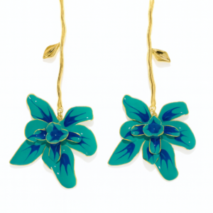 Turquoise Orchid Flower Drop Earrings