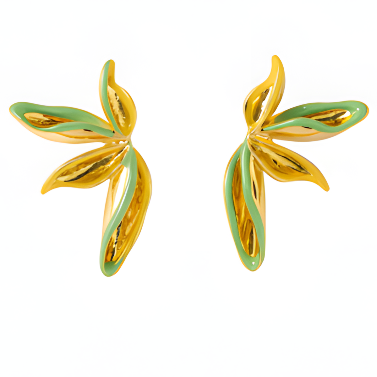 Green Gold Leaf Earrings
