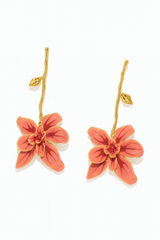 Coral Orchid Flower Drop Earrings