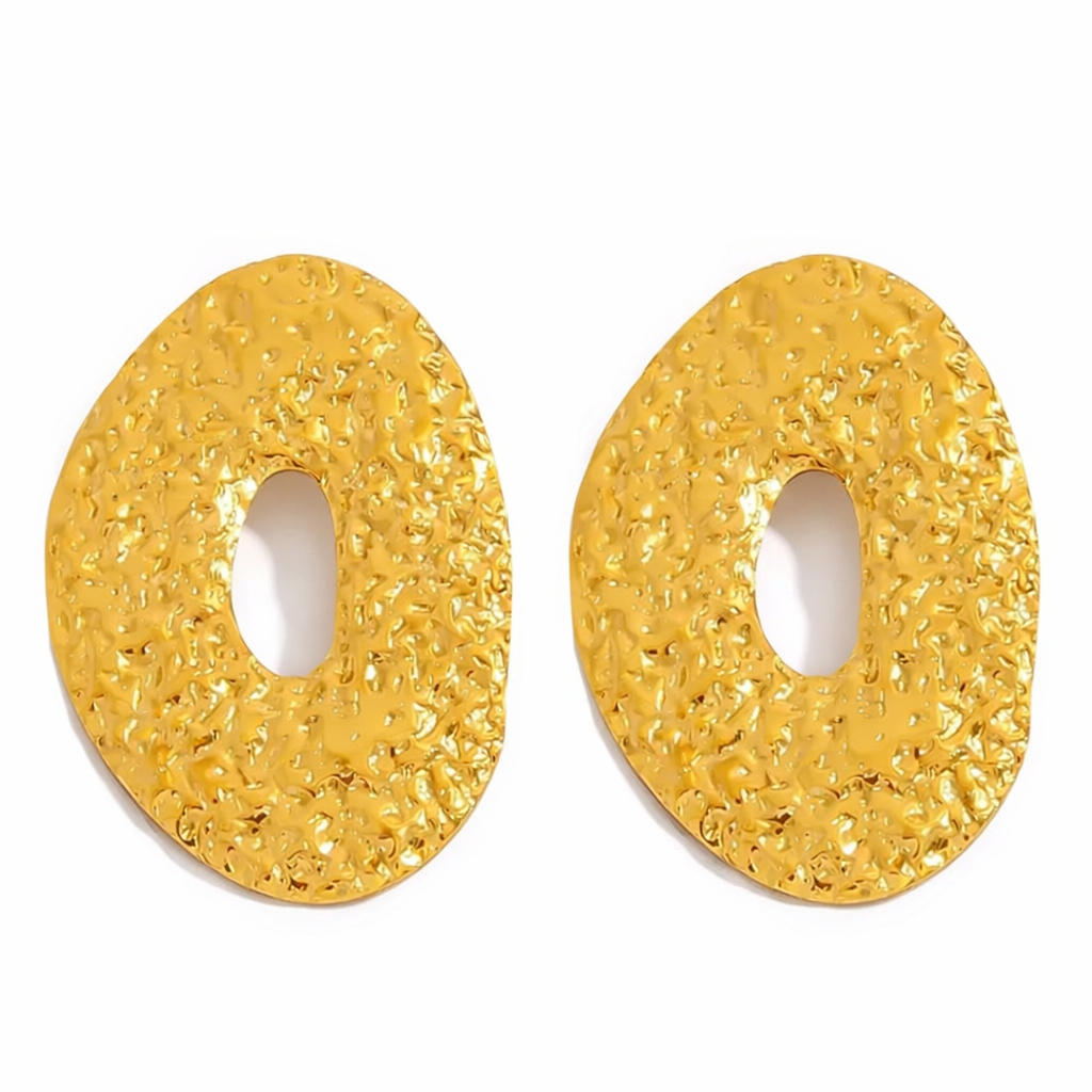 Oval Gold Textured Earrings