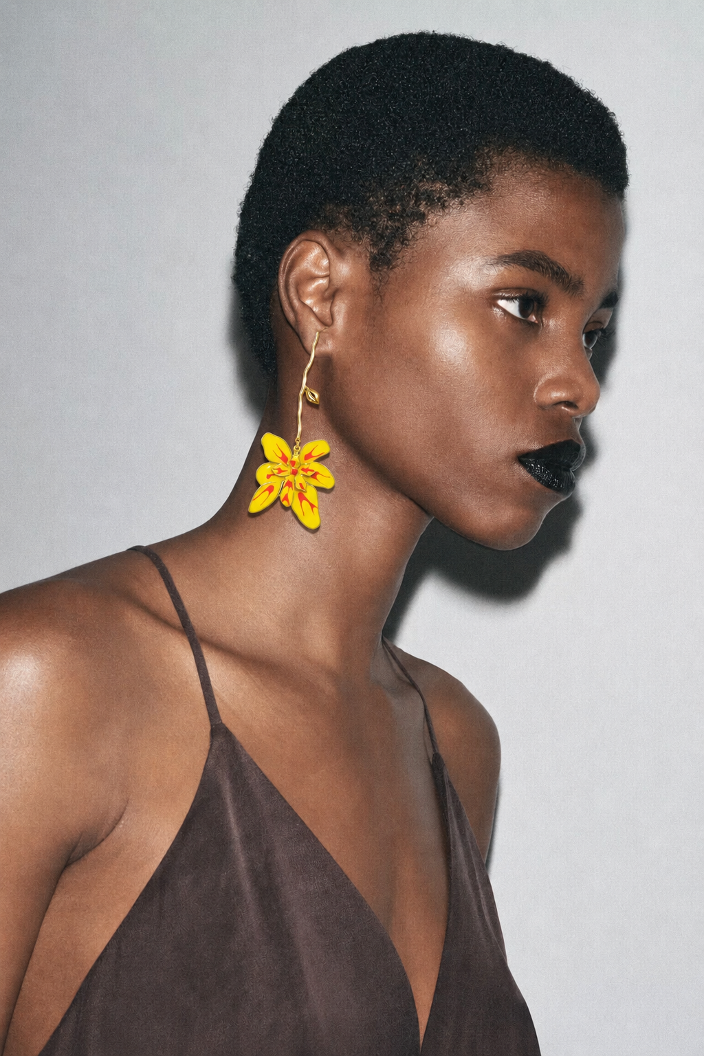 Yellow Orchid Flower Drop Earrings