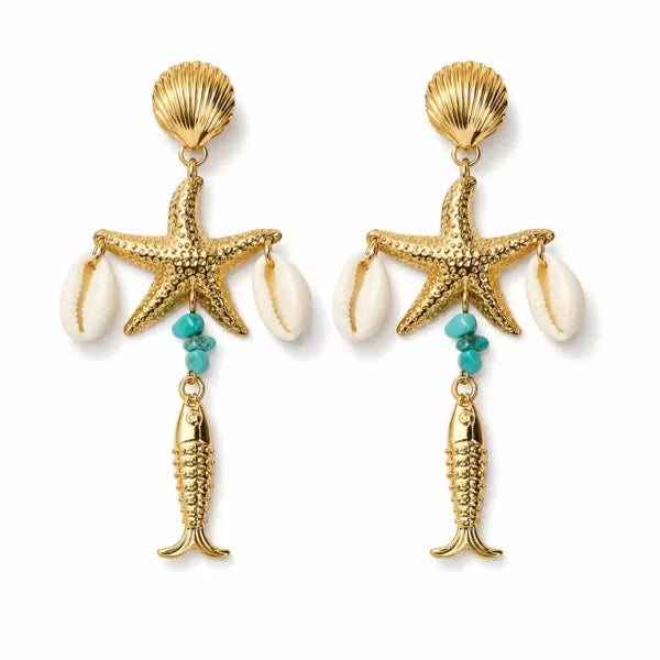 Starfish Fish Charm Earrings