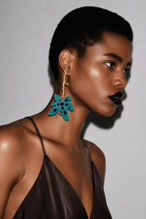 Turquoise Orchid Flower Drop Earrings