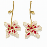 White & Red Orchid Flower Drop Earrings