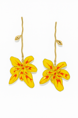 Yellow Orchid Flower Drop Earrings
