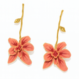 Coral Orchid Flower Drop Earrings