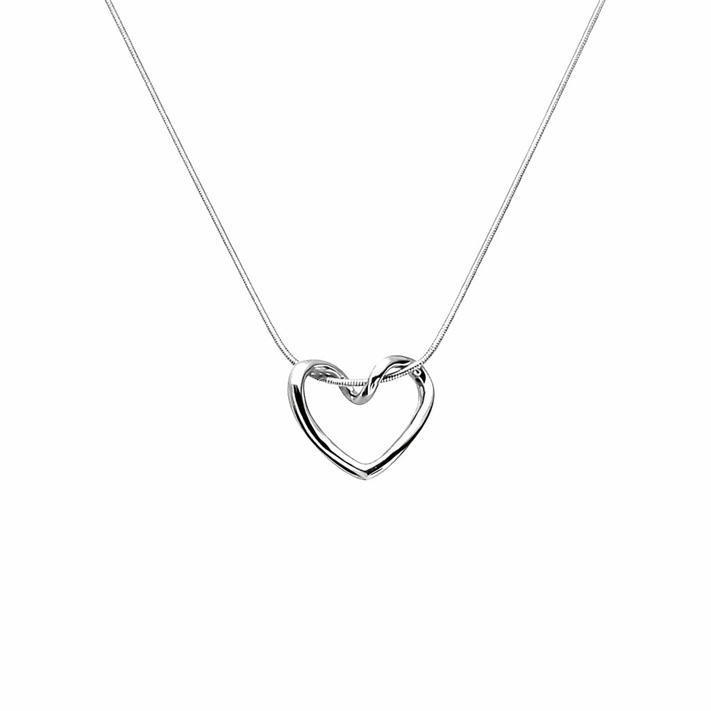 Hollow Heart  Silver Necklace