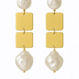 Golden Squares Pearl Earring