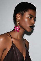 Red Orchid Flower Drop Earrings