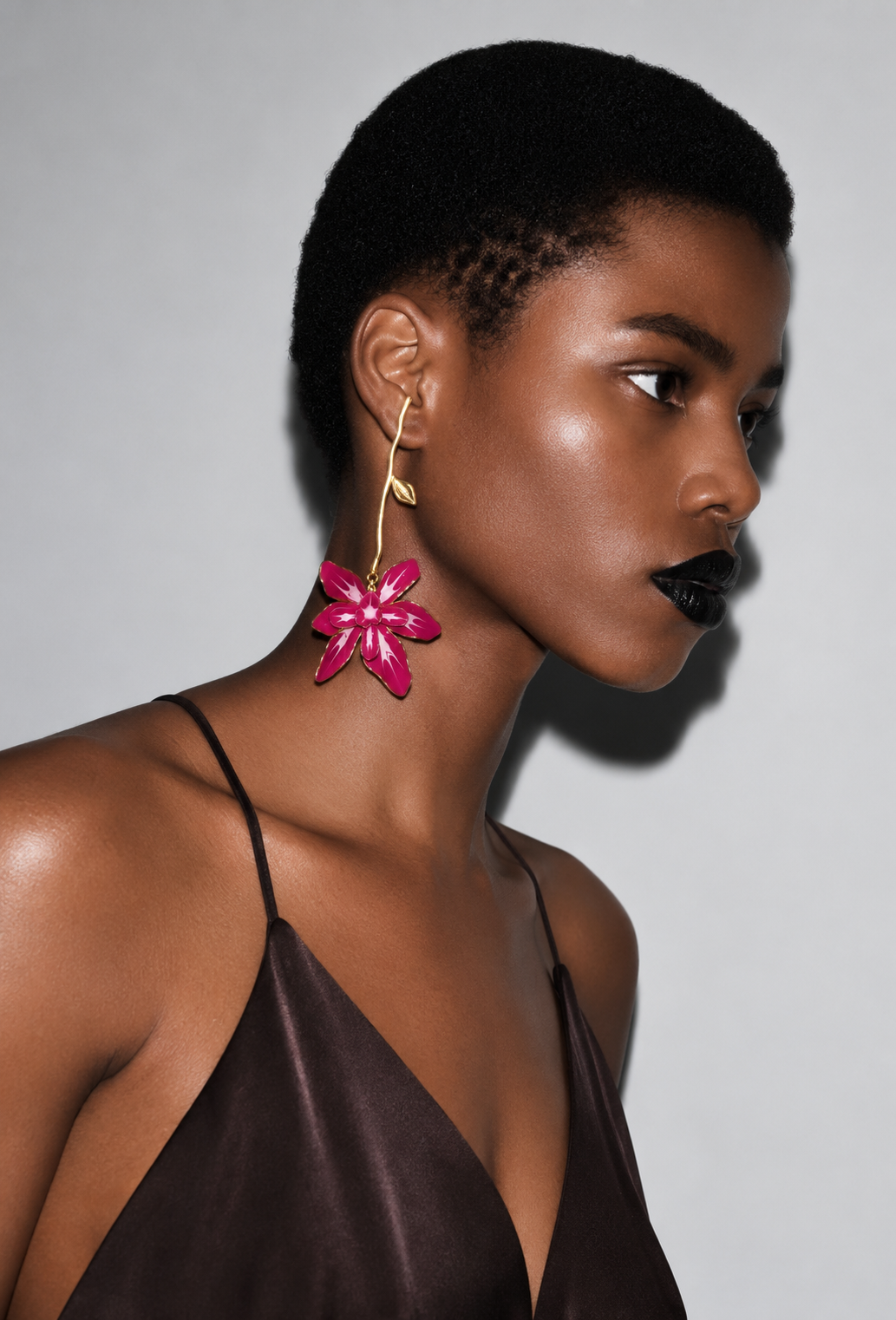 Red Orchid Flower Drop Earrings