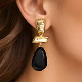 Gold Black Stone  Earring