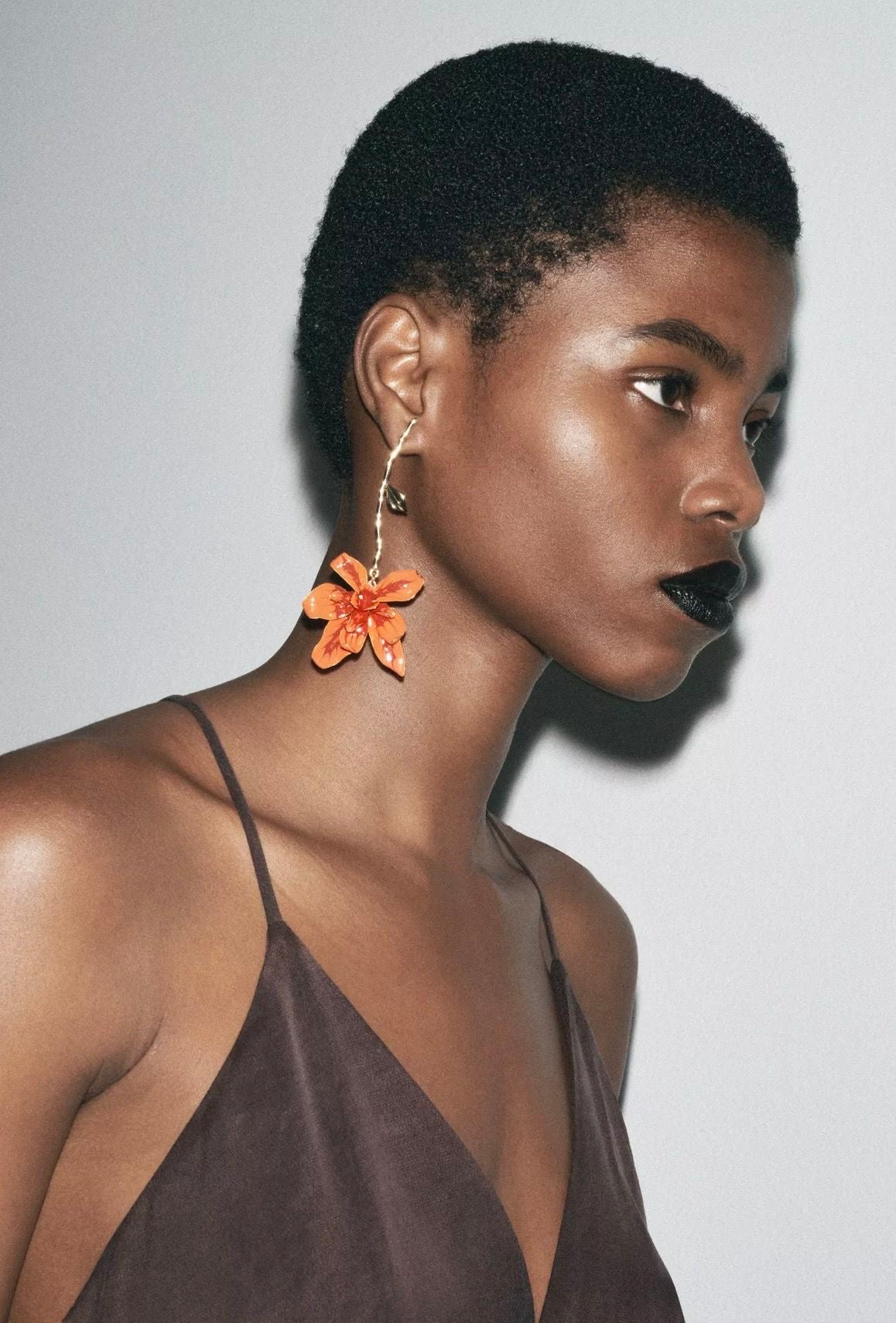 Coral Orchid Flower Drop Earrings