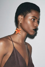 Coral Orchid Flower Drop Earrings