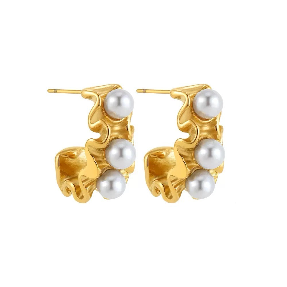 Gold Pearl Cluster Earrings