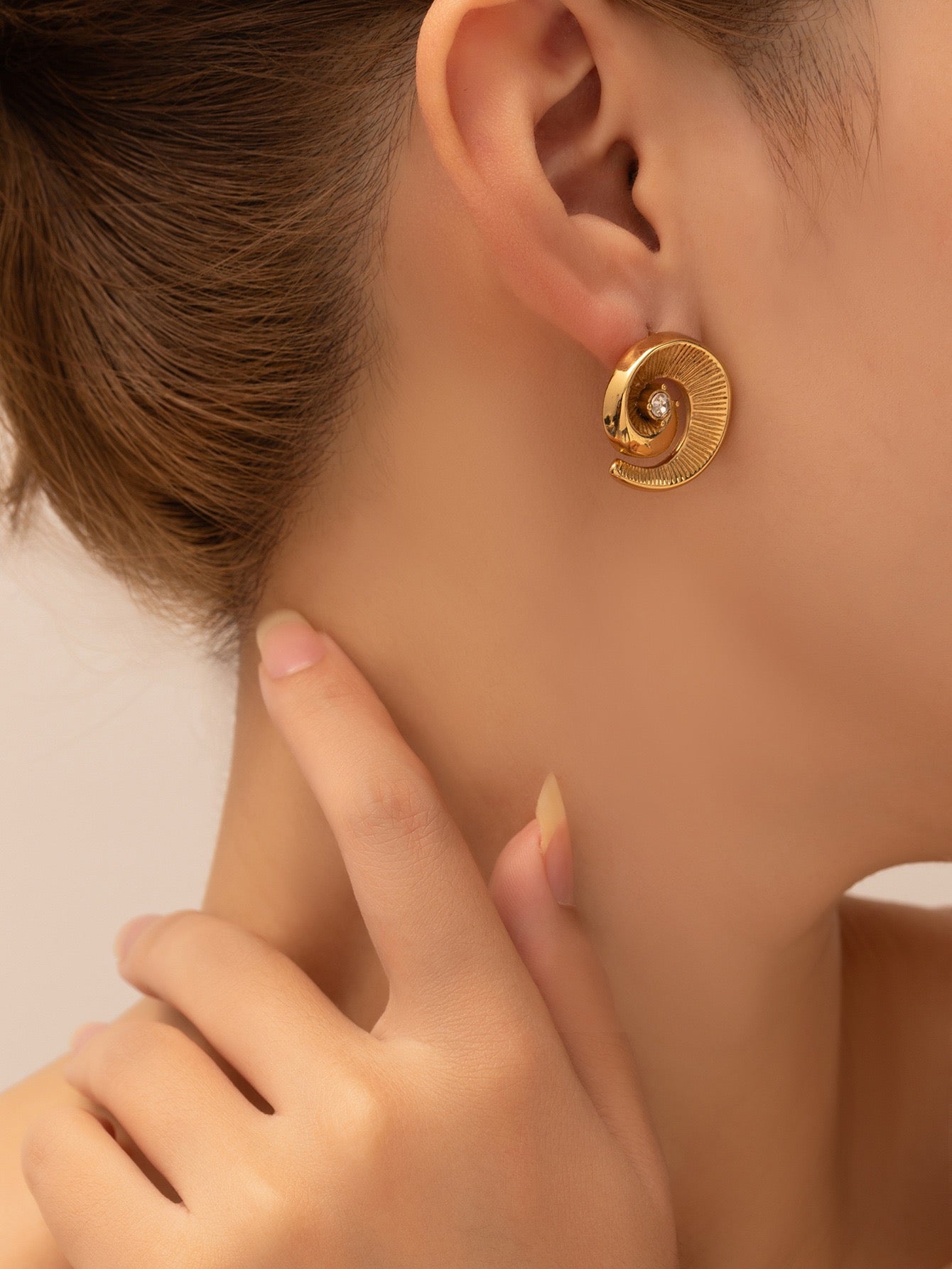 Golden Spiral Stone Earrings