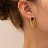 Golden Emerald Leaf Earrings