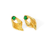 Golden Emerald Leaf Earrings