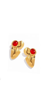 Earring Red Stone Leaf
