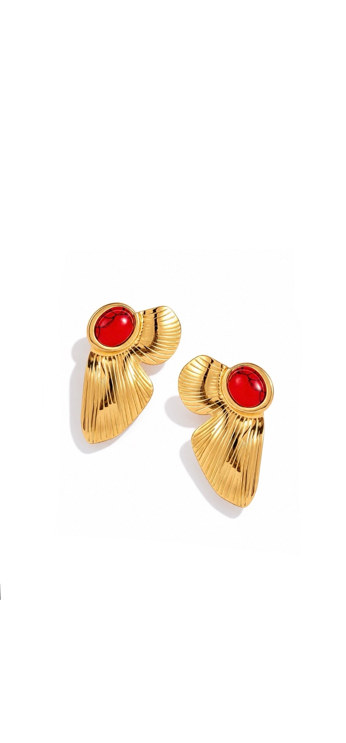 Earring Red Stone Leaf
