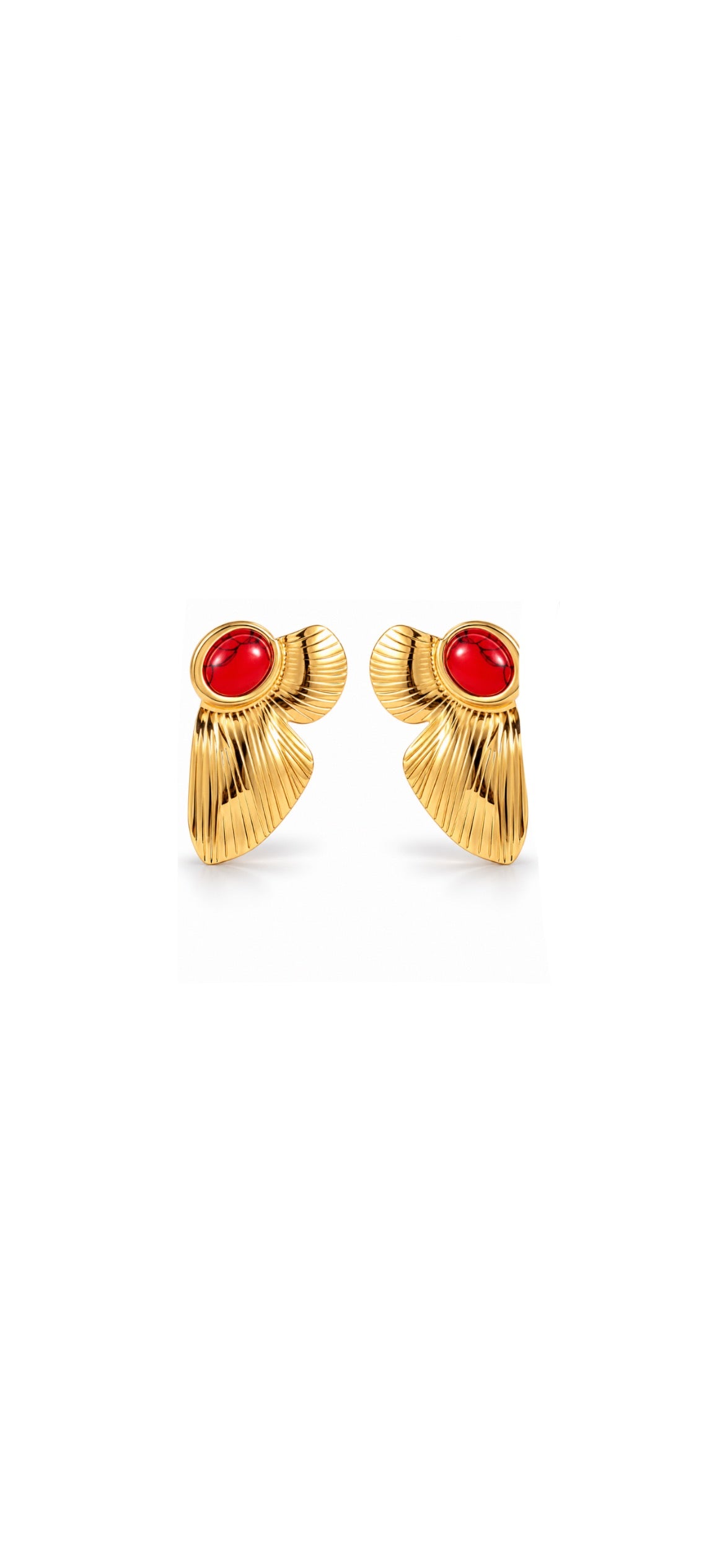 Earring Red Stone Leaf