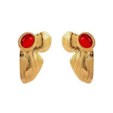 Earring Red Stone Leaf