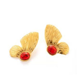 Earring Red Stone Leaf
