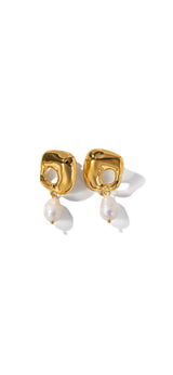 Golden Hollow Pearl Drop Earrings